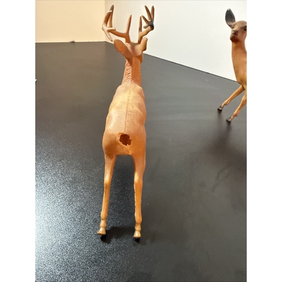 Vtg Lot of 2 Christmas REiNDEER Hard Plastic Deer Buck Village Decor Hong Kong - Picture 5 of 10